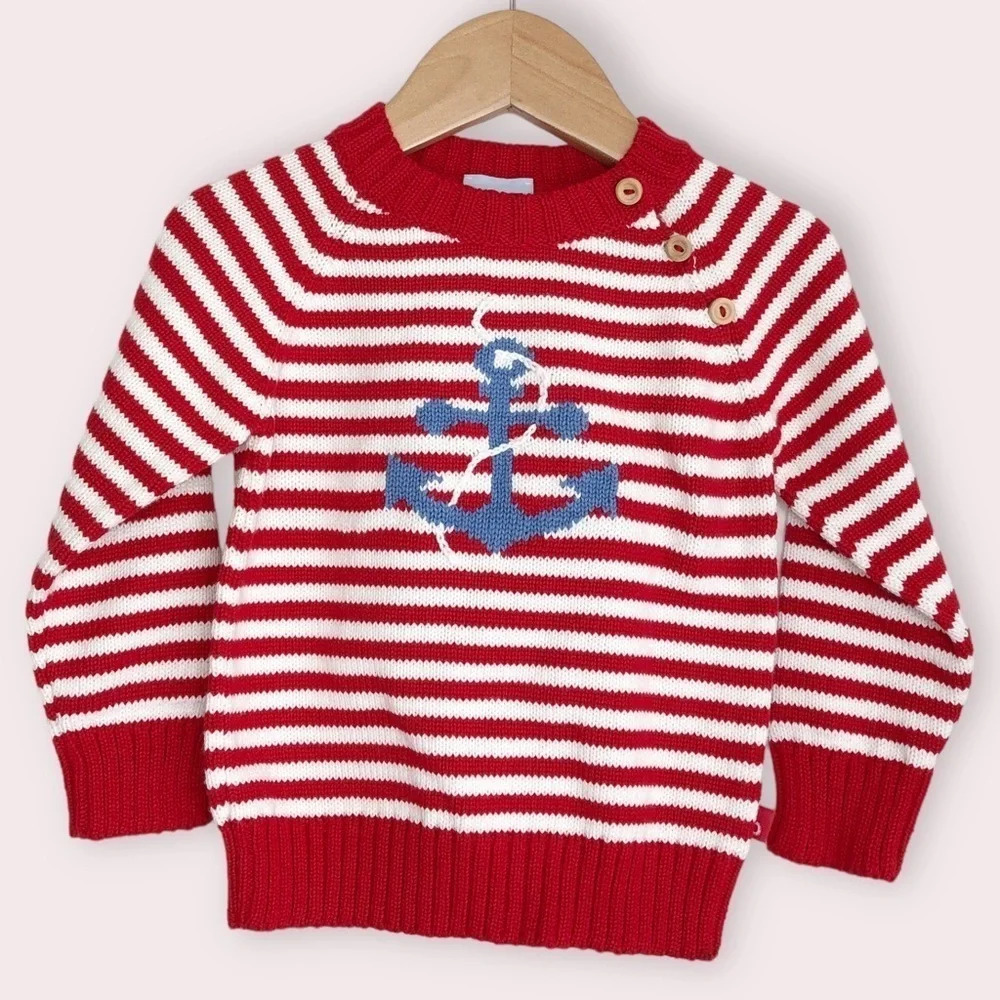 NWT Bella Bliss sweater red‎ and white stripe w/ blue anchor size 12 months